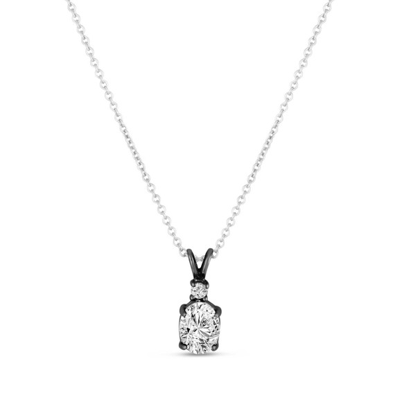 Oval Diamond Solitaire Pendant Necklace EGL Certified 14K White Gold or Black Gold 1.04 Carat HandMade

