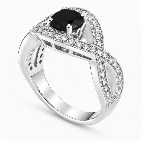 Platinum Black Diamond Twisted Engagement Ring 1.52 Carat Unique Handmade Certified
