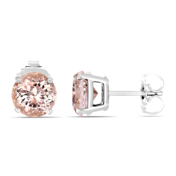  Morganite Stud Earrings 14K White Gold 1.00 Carat Handmade Certified