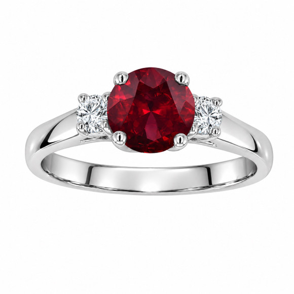 Platinum Red Garnet Three Stone Engagement Ring 1.24 Carat Birthstone Handmade