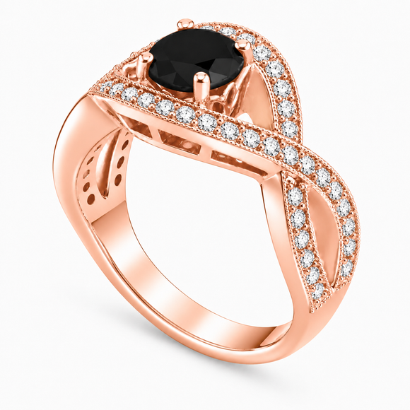 1.52 Carat Black Diamond Twisted Engagement Ring 14K Rose Gold Unique Handmade Certified
