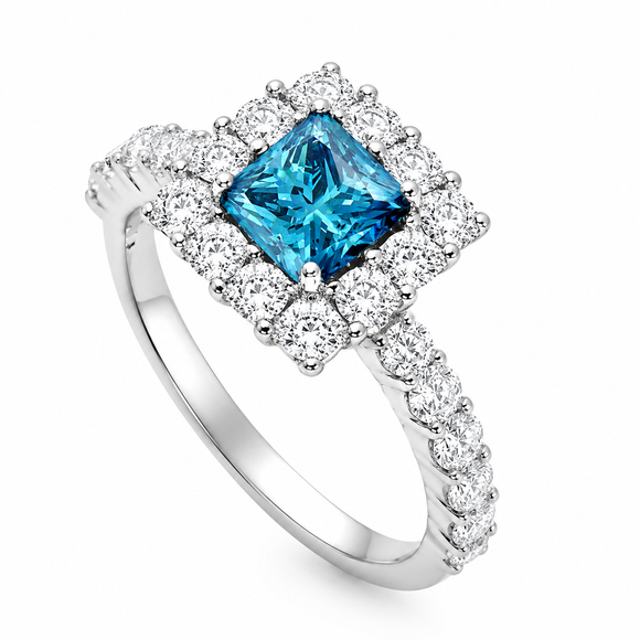 Unique Blue Diamond Engagement Ring 2.24 Carat Princess Cut Platinum Handmade Certified