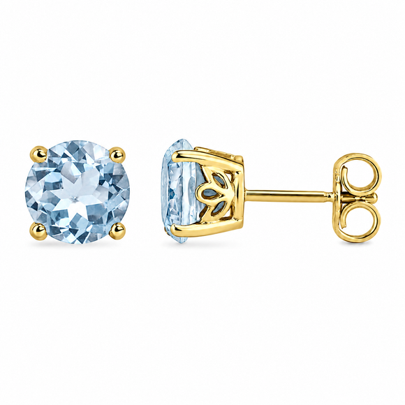 Aquamarine Stud Earrings 1.70 Carat 14K Yellow Gold, White Gold Or Rose Gold Handmade Gallery Designs Birthstone