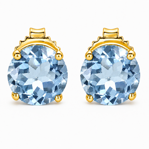 3.20 Carat Aquamarine Stud Earrings 14K White Gold or Yellow Gold Handmade March Birthstone Fine Jewelry