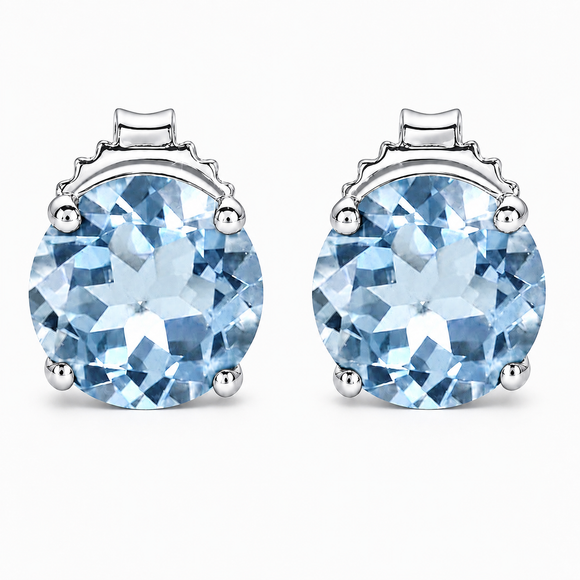 Platinum 3.20 Carat Aquamarine Stud Earrings Handmade Genuine March Birthstone Fine Jewelry