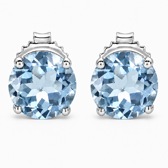 4 Carat Aquamarine Stud Earrings 14K White Gold or Yellow Gold Natural March Birthstone Handmade Certified 