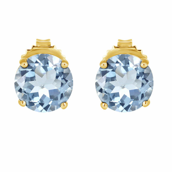 4.00 Carat Aquamarine Stud Earrings 14K Yellow Gold Solitaire Handmade Certified 
