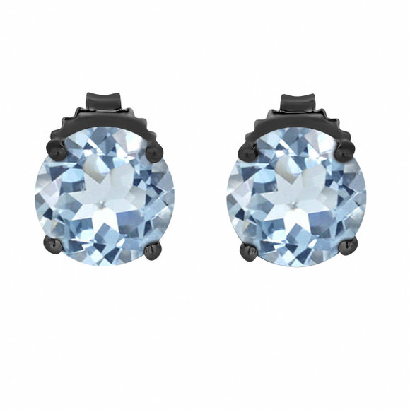 4 Carat Aquamarine Stud Earrings 14K Black Gold Vintage Style Handmade Certified
