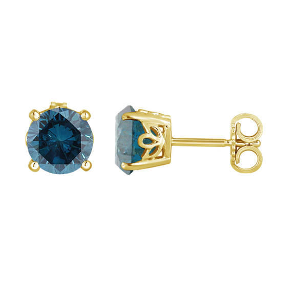 Blue Diamond Stud Earrings 2.00 Carat 14K Yellow Gold Gallery Design Handmade Certified Blue Diamond Stud Earrings 2.00 Carat 14K Yellow Gold Gallery Design Handmade Certified