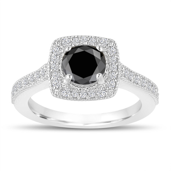 Black Diamond Halo Engagement Ring 1.30 Carat 14K White Gold Certified Handmade Black Diamond Halo Engagement Ring 1.30 Carat 14K White Gold Certified Handmade
