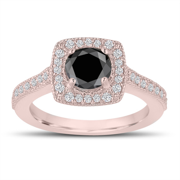 Fancy Black Diamond Halo Engagement Ring 1.30 Carat 14K Rose Gold Certified Handmade Fancy Black Diamond Halo Engagement Ring 1.30 Carat 14K Rose Gold Certified Handmade