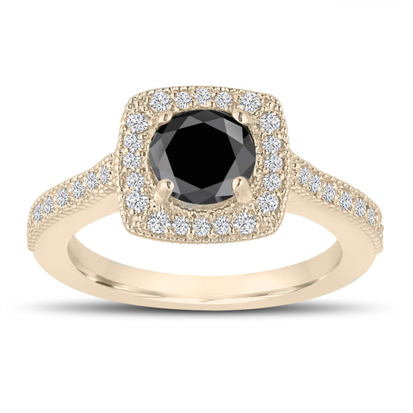 Black Diamond Halo Engagement Ring 1.30 Carat 14K Yellow Gold Certified Handmade Black Diamond Halo Engagement Ring 1.30 Carat 14K Yellow Gold Certified Handmade