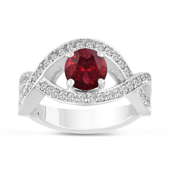 1.52 Carat Garnet Twisted Engagement Ring 14K White Gold Unique Certified Handmade