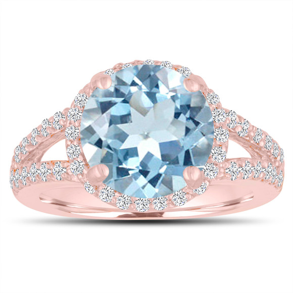 Aquamarine Engagement Ring 3.58 Carat 14K Rose Gold Halo Handmade Certified