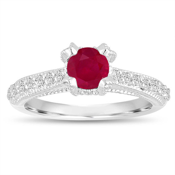 Ruby Engagement Ring 14K White Gold 0.85 Carat Unique Certified Handmade
