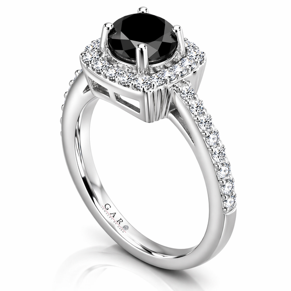 Platinum Black Diamond Halo Engagement Ring 1.41 Carat Unique Certified Handmade