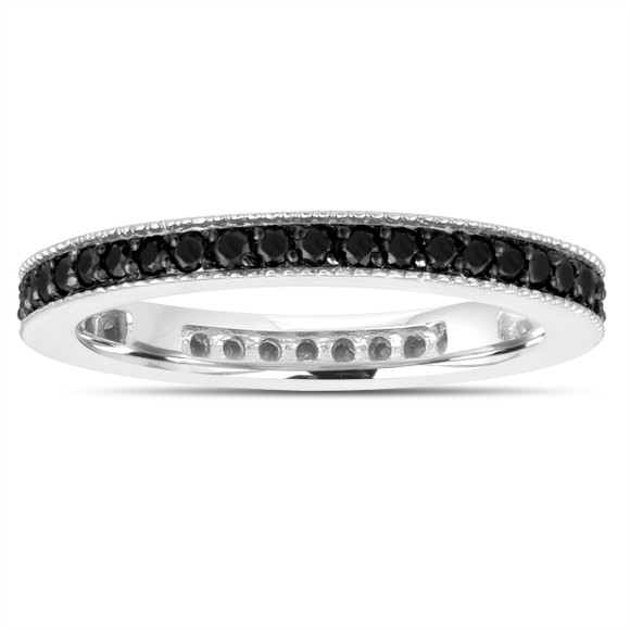 Platinum Black Diamond Eternity Wedding Band, Anniversary Ring  0.45 Carat Handmade