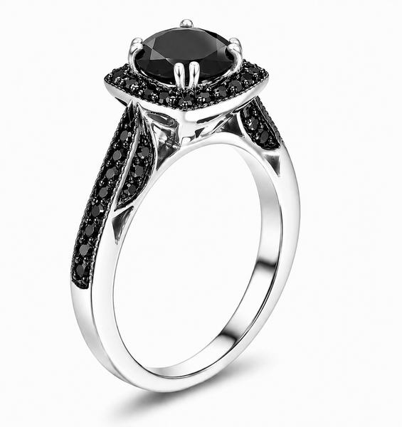 Platinum Black Diamond Halo Engagement Ring 1.92 Carat Handmade Certified