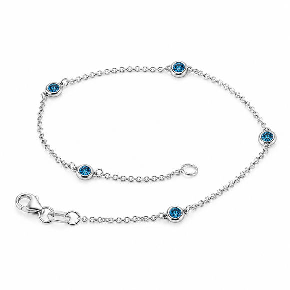 Blue Diamond Station Bracelet 0.25 Carat 14K White Gold, Rose Gold Or Yellow Gold Handmade