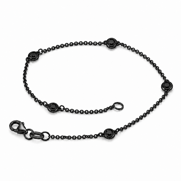 Black Diamond By Station Bracelet 0.25 Carat 14K Black Gold Vintage Style Unique Handmade