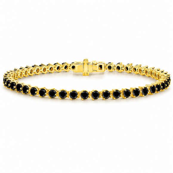 Black Diamond Tennis Bracelet 4.60 Carat 14K Yellow Gold 3 Prong Martini Set Handmade
