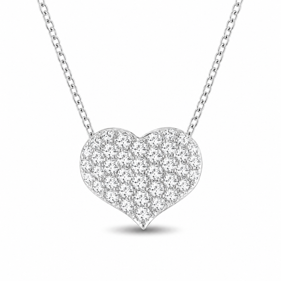 1.00 Carat Platinum Diamond Heart Love Pendant Necklace Pave Set Handmade
