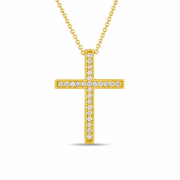 18K Yellow Gold Diamond Cross Pendant Necklace 0.25 Carat Certified Handmade 