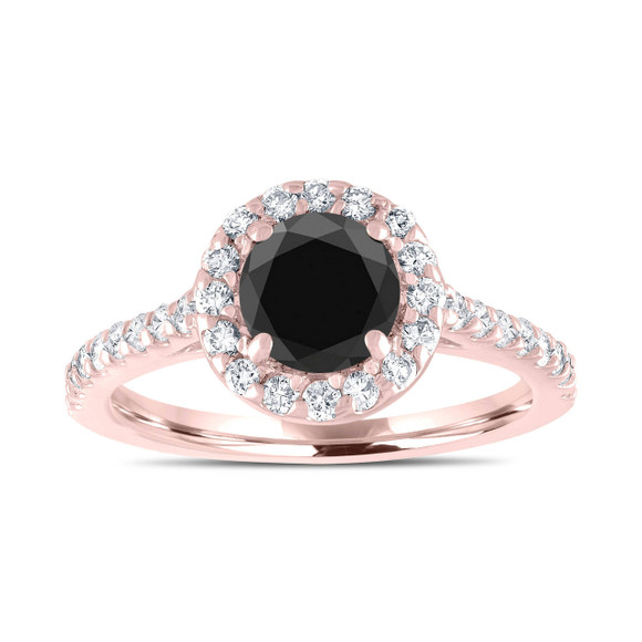 Black Diamond Halo Engagement Ring 1.59 Carat 14K Rose Gold Unique Certified Handmade