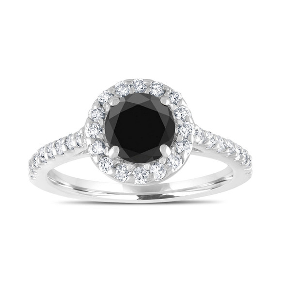 Platinum Black Diamond Halo Engagement Ring 1.59 Carat Unique Certified Handmade