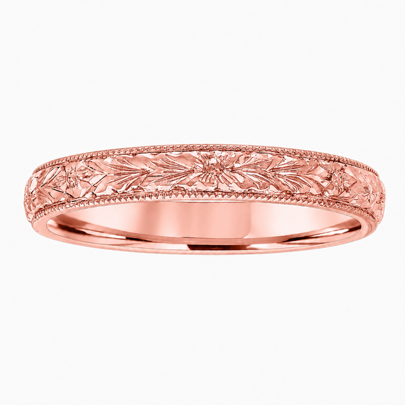 Wedding Band Rose Gold, Hand Engraved Wedding Ring, Vintage Wedding Band, 3 mm Anniversary Band, Unique Wedding Band, Handmade