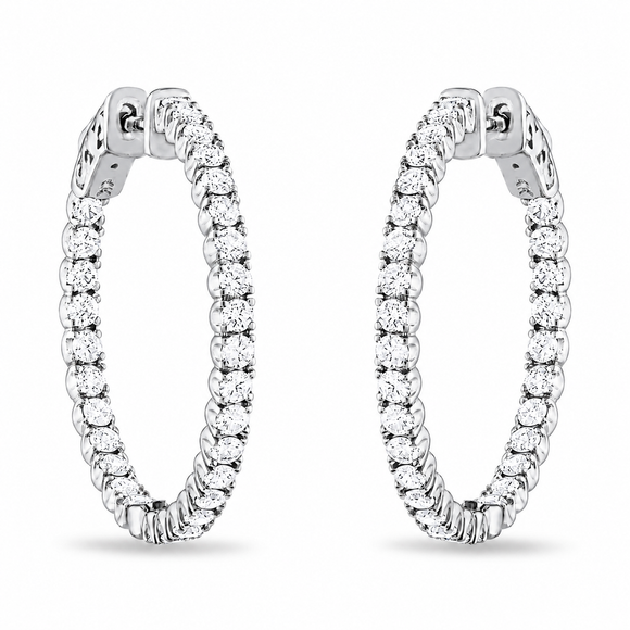 2.10 Carat Inside Out Diamond Hoop Earrings, 1 Inch 14K White Gold Yellow Or Rose Gold Certified