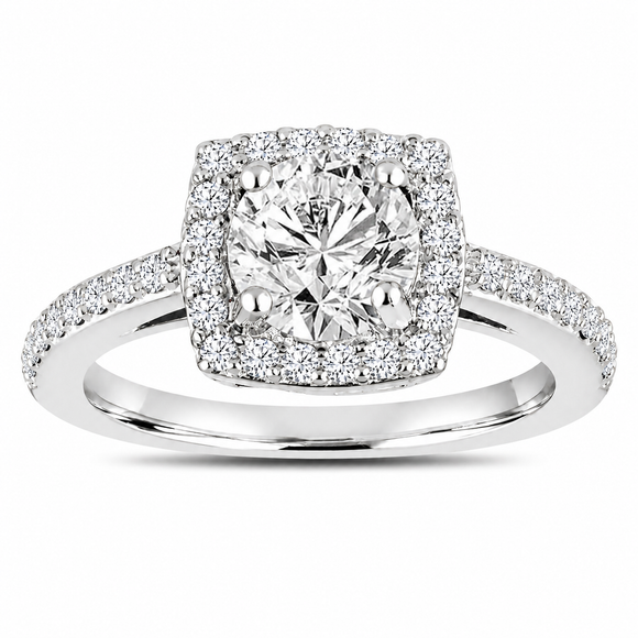 Platinum Diamond Halo Engagement Ring, 1.38 Carat F SI1 Gia Certified Handmade