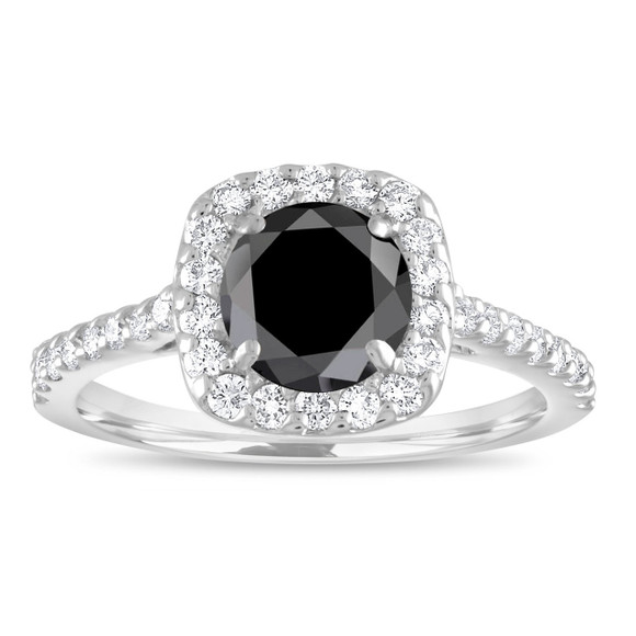 Platinum Black Diamond Cushion Engagement Ring 1.60 Carat Unique Halo Certified Handmade