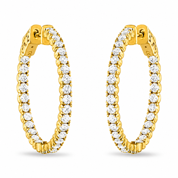 2.10 Carat Inside Out Diamond Hoop Earrings, 1 Inch 14K White Gold Yellow Or Rose Gold Certified