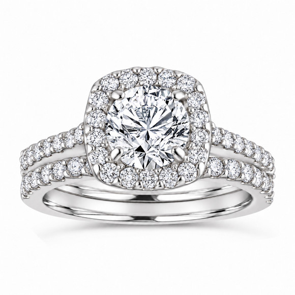 Diamond Engagement Ring Set White Gold, GSI1 Gia Certified Halo Pave Unique 1.87 Carat 14K Yellow Gold or Rose Gold Handmade 