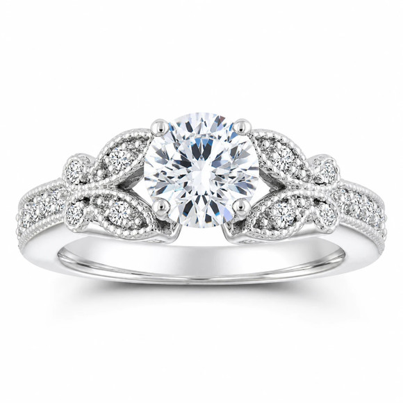 Natural Diamond Butterfly Engagement Ring 1.18 Carat 14K White Gold GIA Certified Nature-Inspired Filigree Handmade