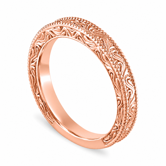 Filigree Wedding Band, Vintage Wedding Ring, Anniversary Ring, Vintage Style Engraved 14K Rose Gold Handmade