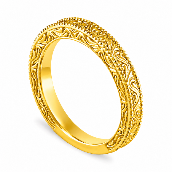 Filigree Wedding Band, Vintage Wedding Ring, Anniversary Ring, Vintage Style Engraved 14K Yellow Gold Handmade
