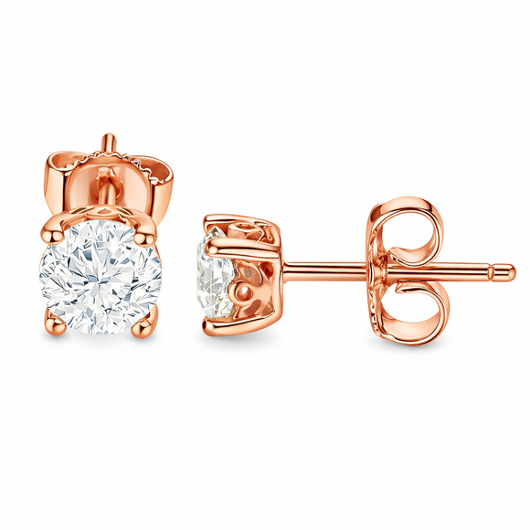 1 Carat Natural Diamond Stud Earrings 14K Rose Gold GIA Certified Unique Gallery Designs Handmade