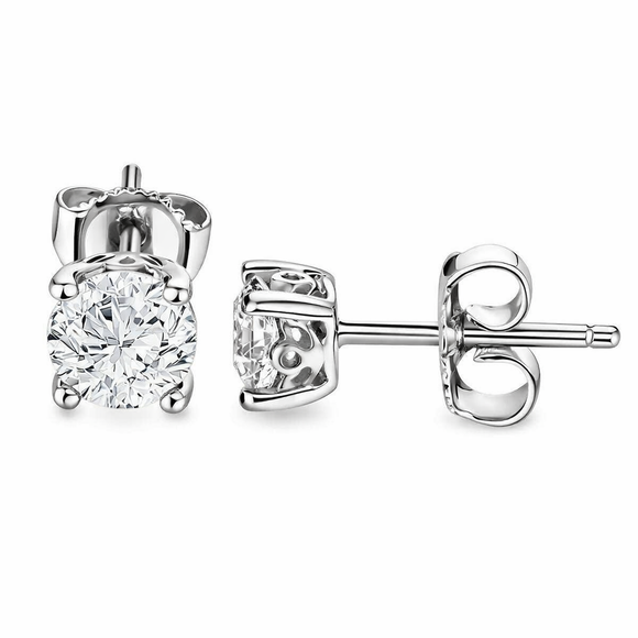 1 Carat Diamond Stud Earrings 14K White Gold Handmade Gallery Designs Unique Gia Certified
