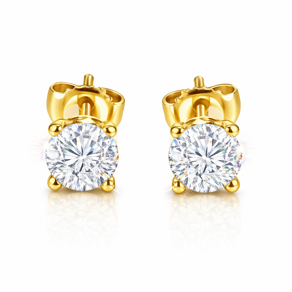 1 Carat Natural Diamond Stud Earrings 14K Yellow Gold Handmade Unique Gallery Designs Gia Certified