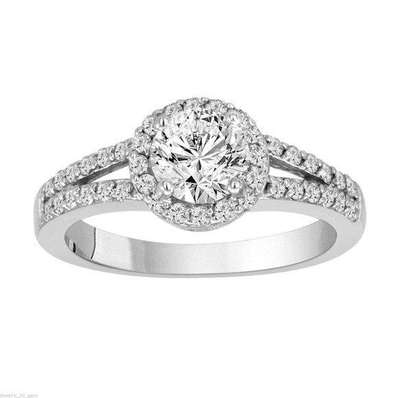 1.03 Carat Natural Diamond Halo Engagement Ring GIA Certified 14K White Gold Unique Handmade