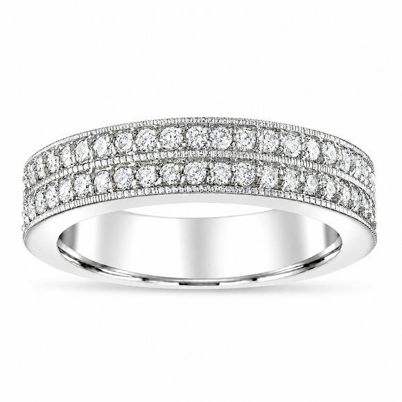 Two Row Diamond Wedding Band, Half Eternity 4 mm Unique Anniversary Ring 14K White Gold, Yellow Gold or Rose Gold 0.45 Carat Certified Handmade