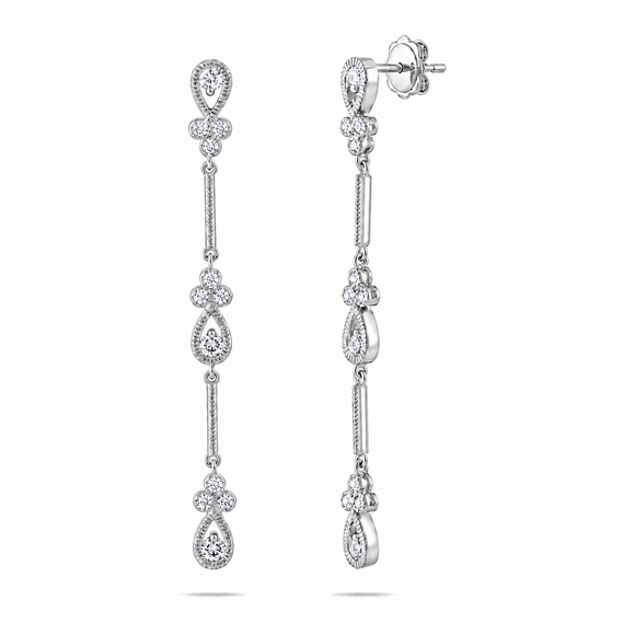 0.70 Carat Unique Floral Diamond Dangle & Drop Earrings 14K White, Yellow Or Rose Gold 2.25 Inch Handmade