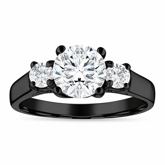 1.50 Carat Vintage Three Stone Diamond Engagement Ring 14K Black Gold GIA Certified Handmade