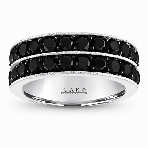 3 Carat Black Diamond Men’s Wedding Band 8mm Two Row Pave 14K White Gold Handmade Certified
