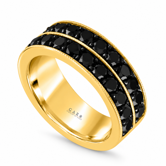 Men’s Black Diamond Wedding Band 3.00 CT 14K Yellow Gold 8mm Two Row Pave Unique Handmade Ring