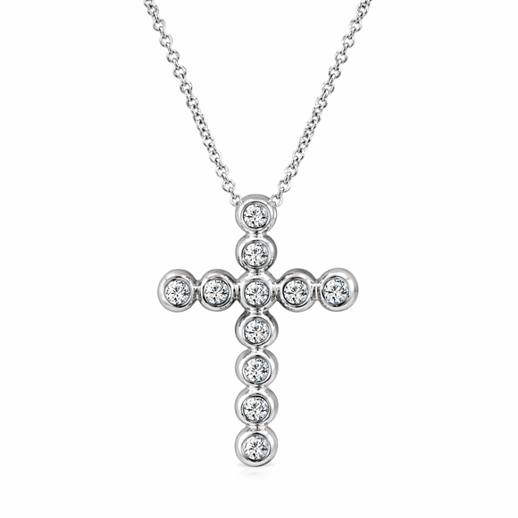 Platinum Diamond Cross Pendant Necklace 0.44 Carat Certified Handmade