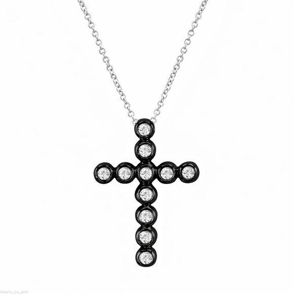 Diamond Cross Pendant Necklace 0.44 Carat 14K Black Gold Certified Handmade