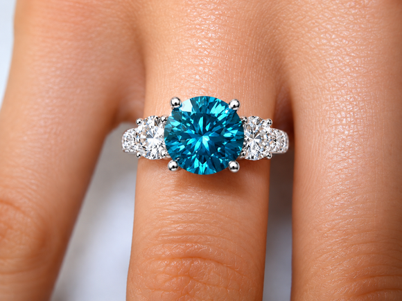 Blue Diamond Engagement Ring 2.82 Carat Unique Gallery Design Anniversary Ring 14K White Gold Handmade Certified